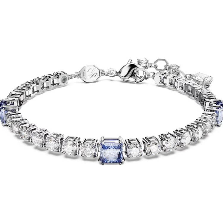 Swarovski Matrix Rhodium Plated Mixed Cut Blue Crystal Tennis Bracelet