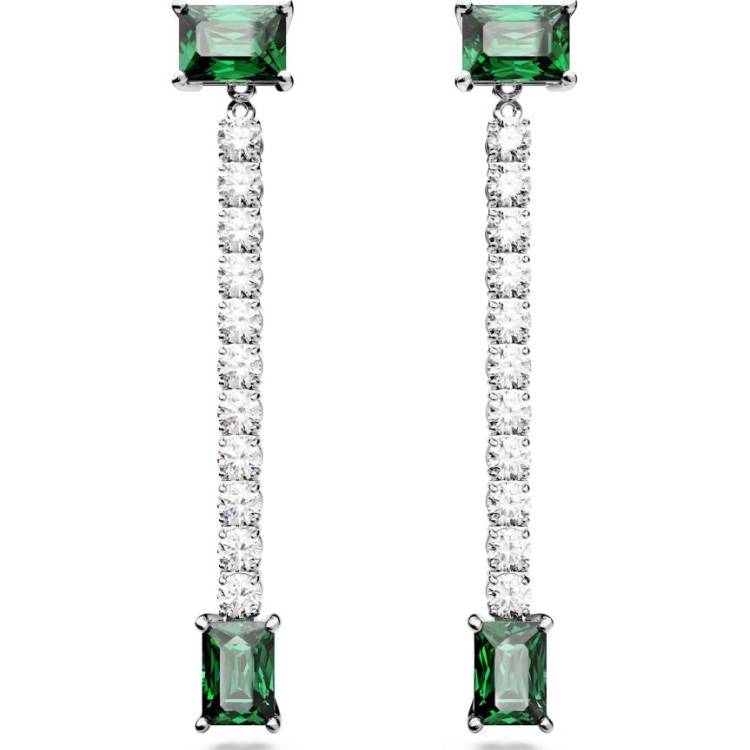 Swarovski Matrix Rhodium Plated Mixed Cut Green Crystal Drop Earrings