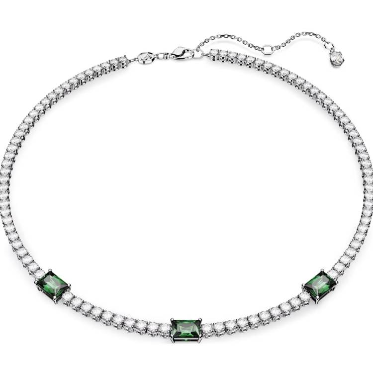 Swarovski Matrix Rhodium Plated Mixed Cut Green Crystal Tennis Necklace