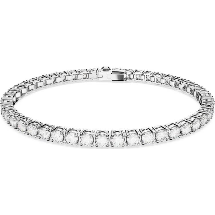 Swarovski Matrix Rhodium Plated White Crystal Small Round Cut Tennis Bracelet Size L