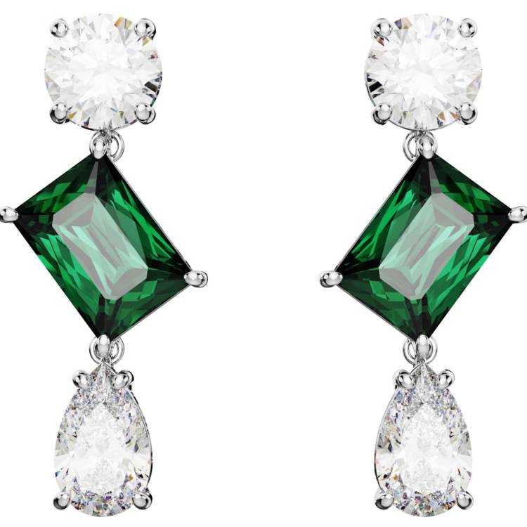 Swarovski Mesmera Rhodium Plated Mixed Cut Green Crystal Earrings