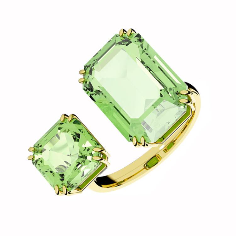 Swarovski Millenia Gold Tone Plated Green Crystal Octagon Cut Cocktail Ring Size 55 - 55