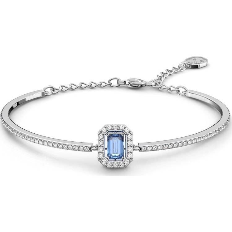 Swarovski Millenia Rhodium Plated Blue Crystal Octagon Bangle - Silver