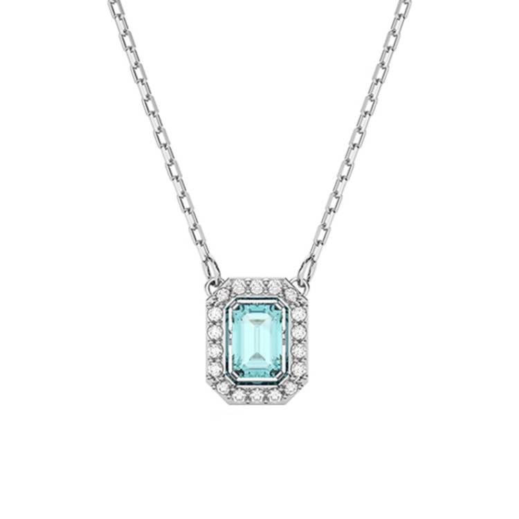 Swarovski Millenia Rhodium Plated Blue Crystal Octagon Cut Necklace - Silver