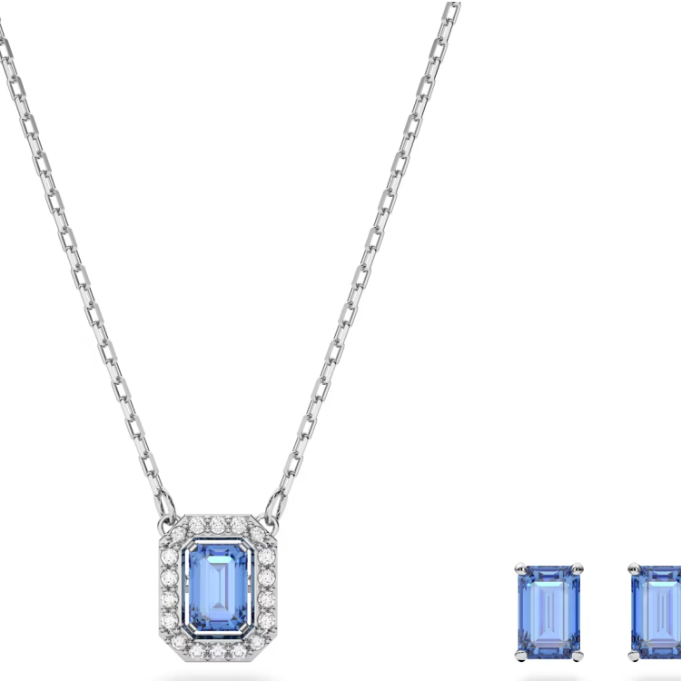 Swarovski Millenia Rhodium Plated Octagon Cut Blue Crystal Set