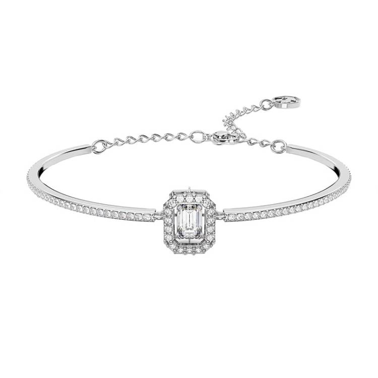 Swarovski Millenia Rhodium Plated White Crystal Octagon Cut Bangle - Silver