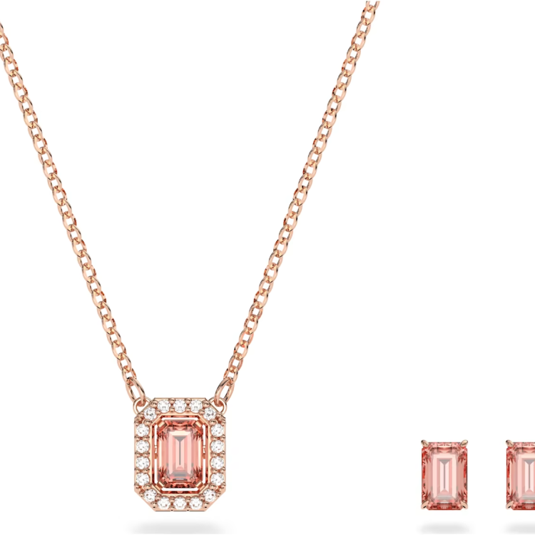 Swarovski Millenia Rose Gold Tone Plated Octagon Cut Pink Crystal Set