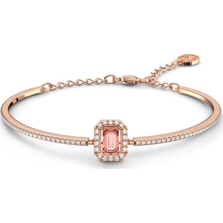 Swarovski Millenia Rose Gold Tone Plated Pink Crystal Octagon Bangle - Gold