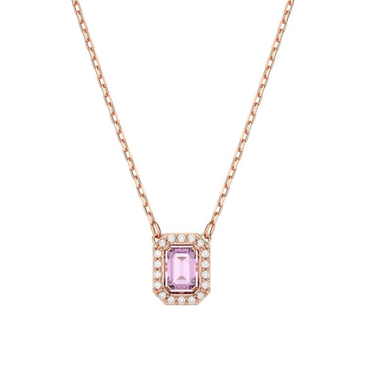 Swarovski Millenia Rose Gold Tone Plated Purple Crystal Octagon Cut Pendant - Gold