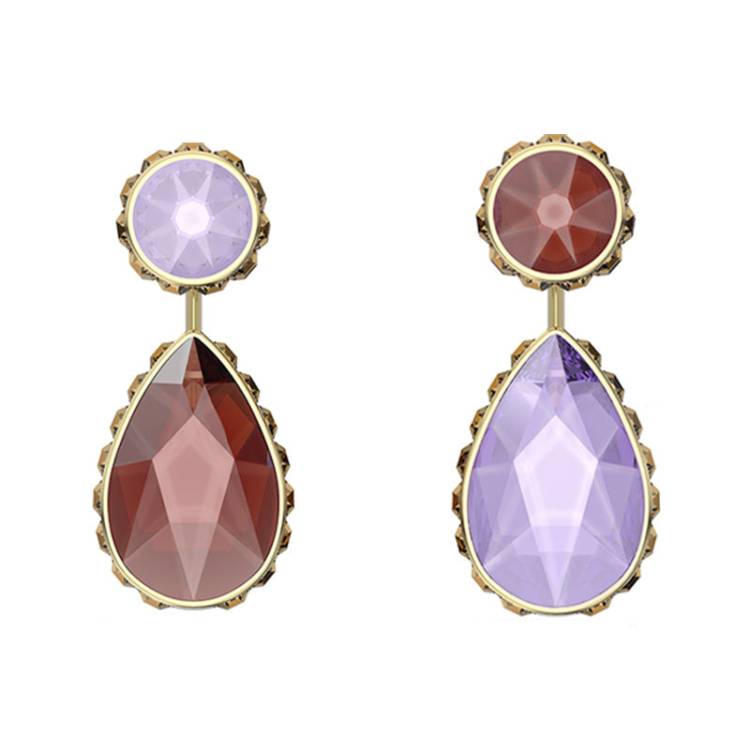 Swarovski Orbita Gold Tone Plated Multicoloured Crystal Drop Cut Asymmetrical Earrings - Silver