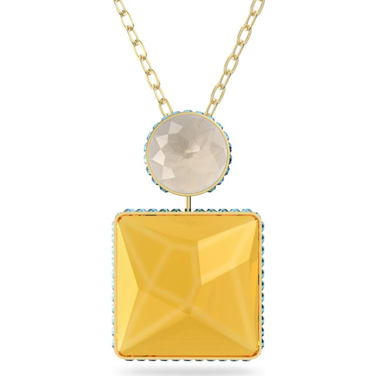 Swarovski Orbita Gold Tone Plated Multicoloured Crystal Square Cut Necklace - Silver