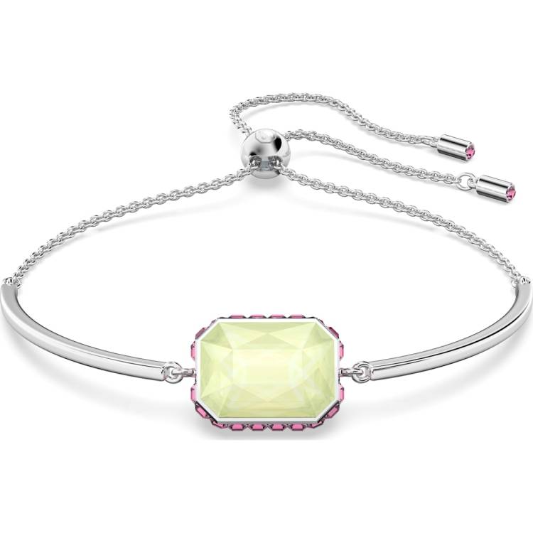 Swarovski Orbita Rhodium Plated Multicoloured Crystal Octagon Cut Adjustable Bracelet - Silver