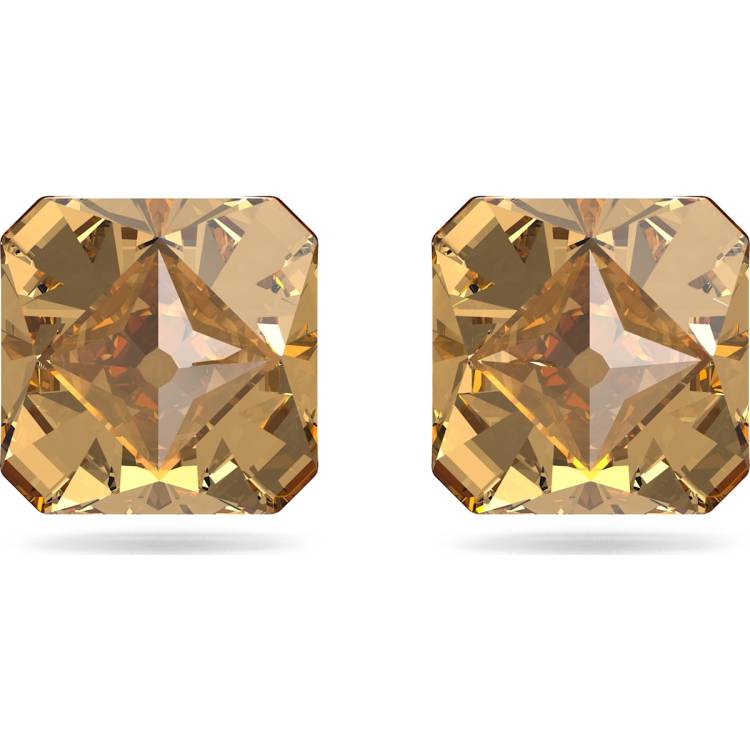 Swarovski Ortyx Gold Tone Plated Yellow Crystal Pyramid Cut Stud Earrings - Silver