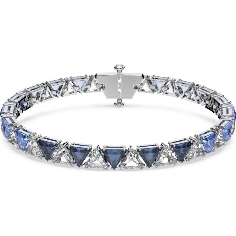 Swarovski Ortyx Rhodium Plated Blue Crystal Triangle Cut Bracelet - Medium
