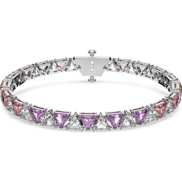 Swarovski Ortyx Rhodium Plated Pink Crystal Triangle Cut Bracelet - Medium