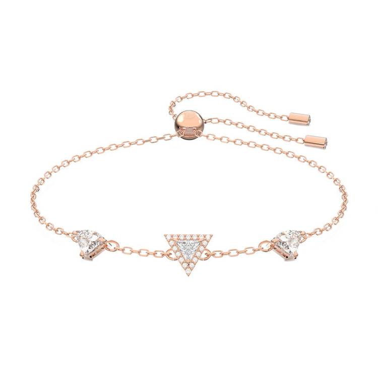 Swarovski Ortyx Rose Gold Tone Plated White Crystal Triangle Cut Adjustable Bracelet - Gold