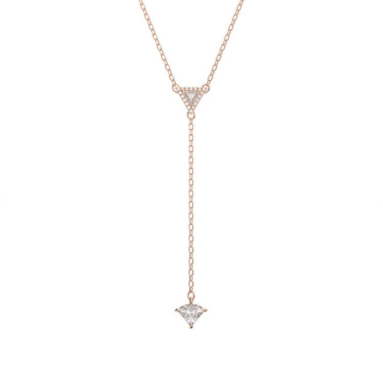 Swarovski Ortyx Rose Gold Tone Plated White Crystal Triangle Cut Y Necklace - Gold