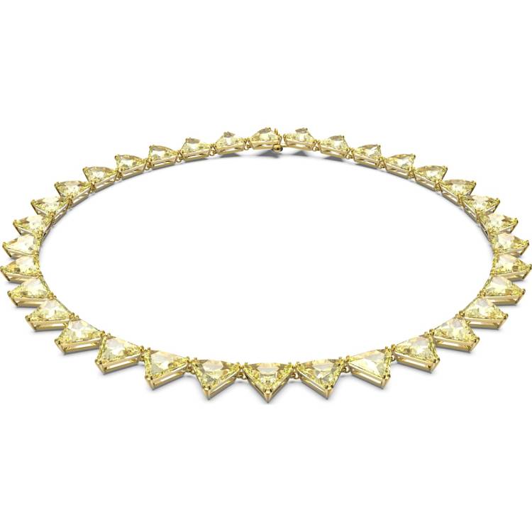Swarovski Ortyx Yellow Gold Tone Plated White Crystal Triangle Cut Necklace D - Silver