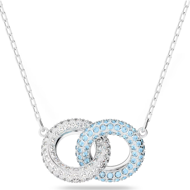 Swarovski Rhodium Plated Blue and White Crystal Intertwined Circles Necklace