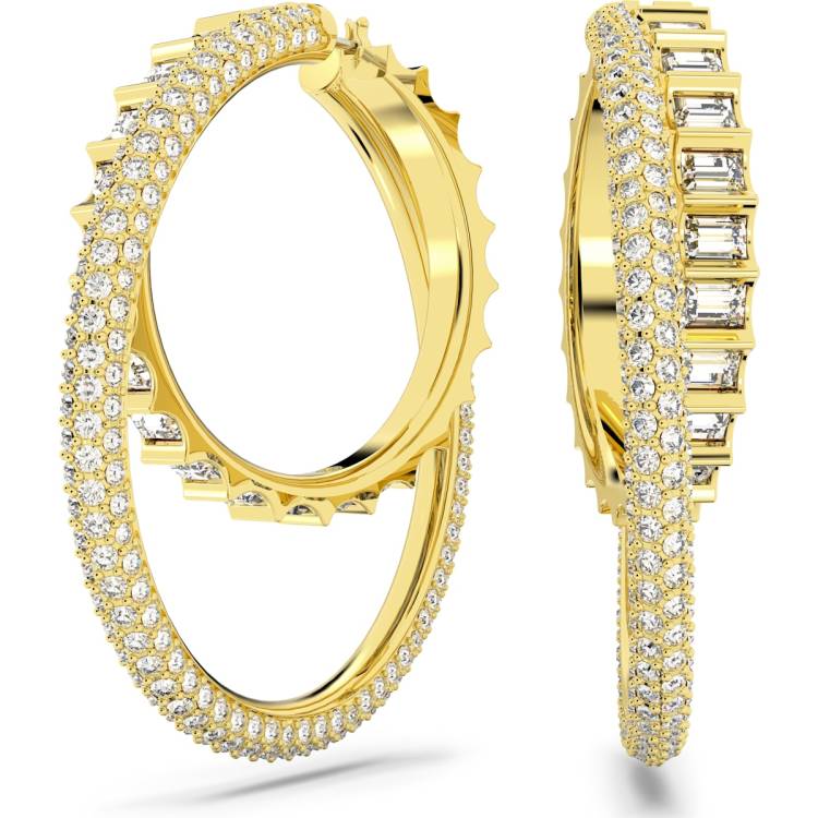 Swarovski Rota Gold Tone Plated Mixed Cut Hoop Earrings