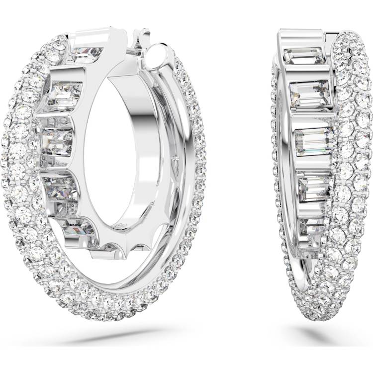 Swarovski Rota Rhodium Plated White Crystal Hoop Earrings