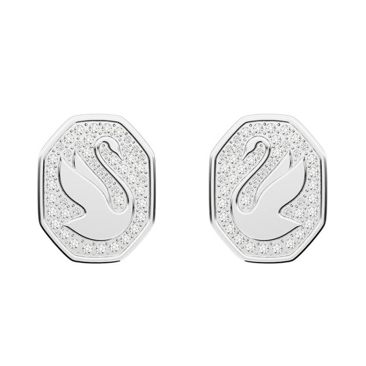 Swarovski Signum Rhodium Plated White Crystal Swan Stud Earrings