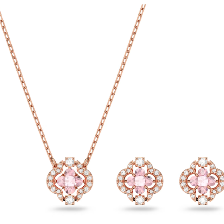 Swarovski Sparkling Dance Rose Gold Tone Plated Pink Crystal Clover Set