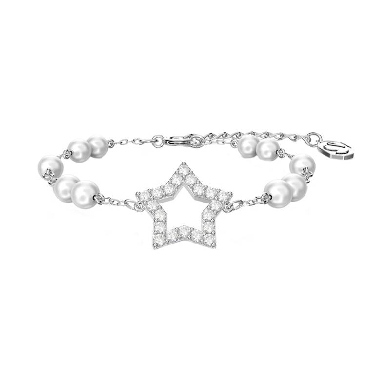 Swarovski Stella Rhodium Plated White Crystal Pearls Star Bracelet - Silver
