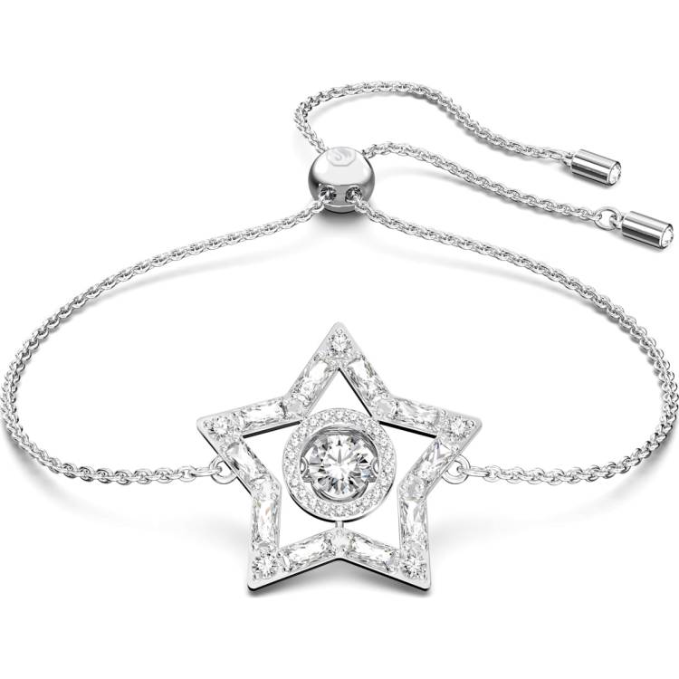 Swarovski Stella Rhodium Plated White Crystal Star Adjustable Bracelet - Silver