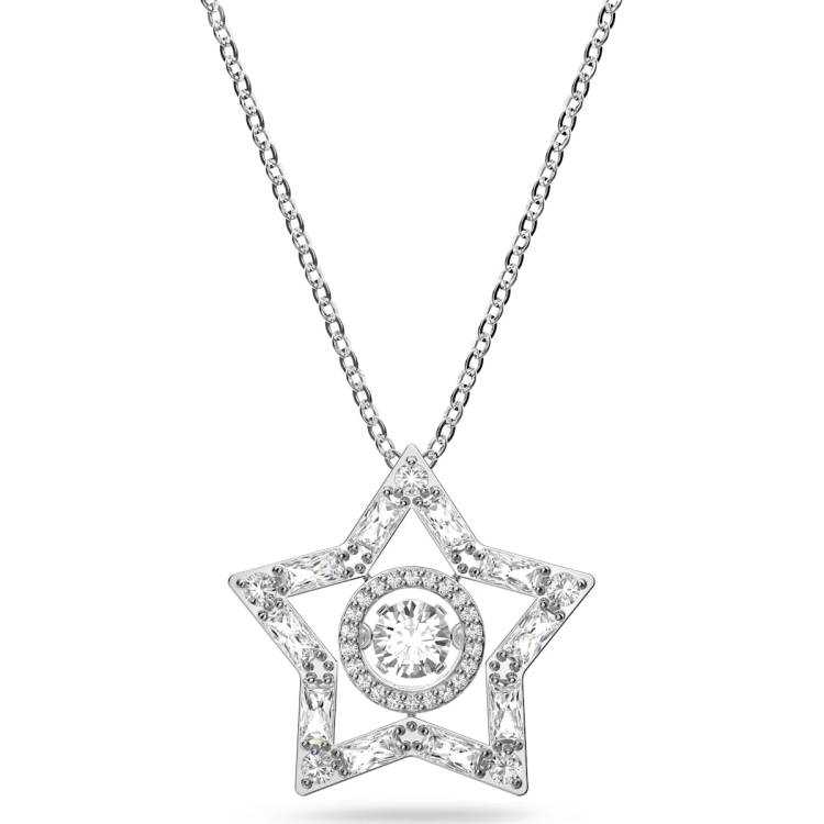 Swarovski Stella Rhodium Plated White Crystal Star Pendant - Silver