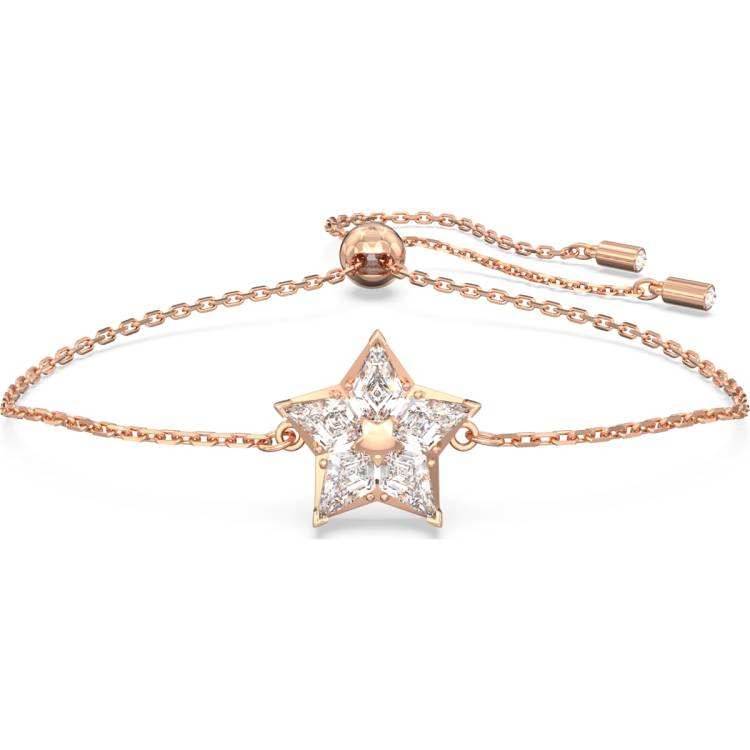 Swarovski Stella Rose Gold Tone Plated White Crystal Kite Cut Star Bracelet - Silver