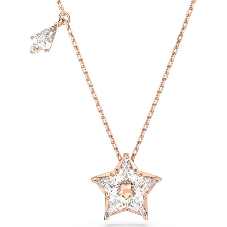 Swarovski Stella Rose Gold Tone Plated White Crystal Kite Cut Star Pendant - Silver