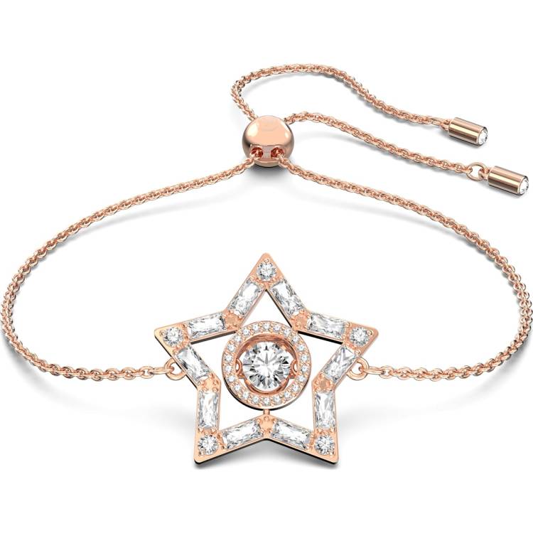 Swarovski Stella Rose Gold Tone Plated White Crystal Star Adjustable Bracelet - Silver