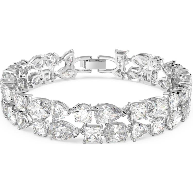 Swarovski Tennis Rhodium Plated White Crystal Mixed Cuts Deluxe Bracelet - Silver
