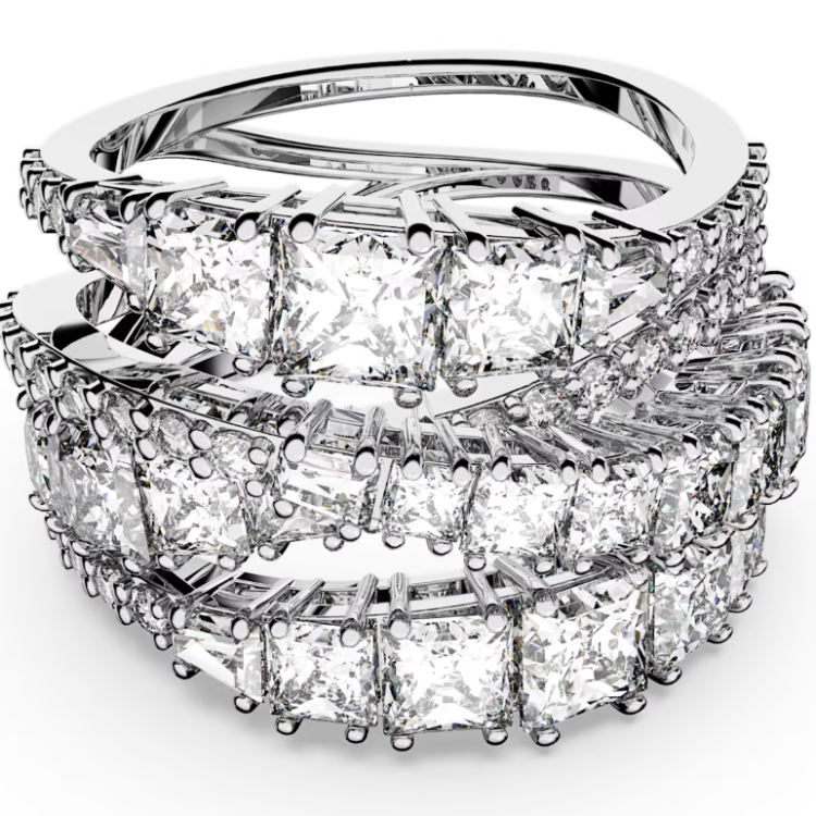 Swarovski Timeless Rhodium Plated White Crystal Twist Wrap Ring - Size 55