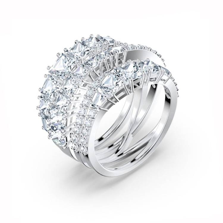 Swarovski Twist Rhodium Plated White Crystal Wrap Ring - Size 58 - 58