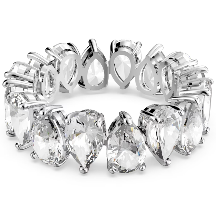 Swarovski Vittore Rhodium Plated White Crystal Drop Cut Ring - Size 52