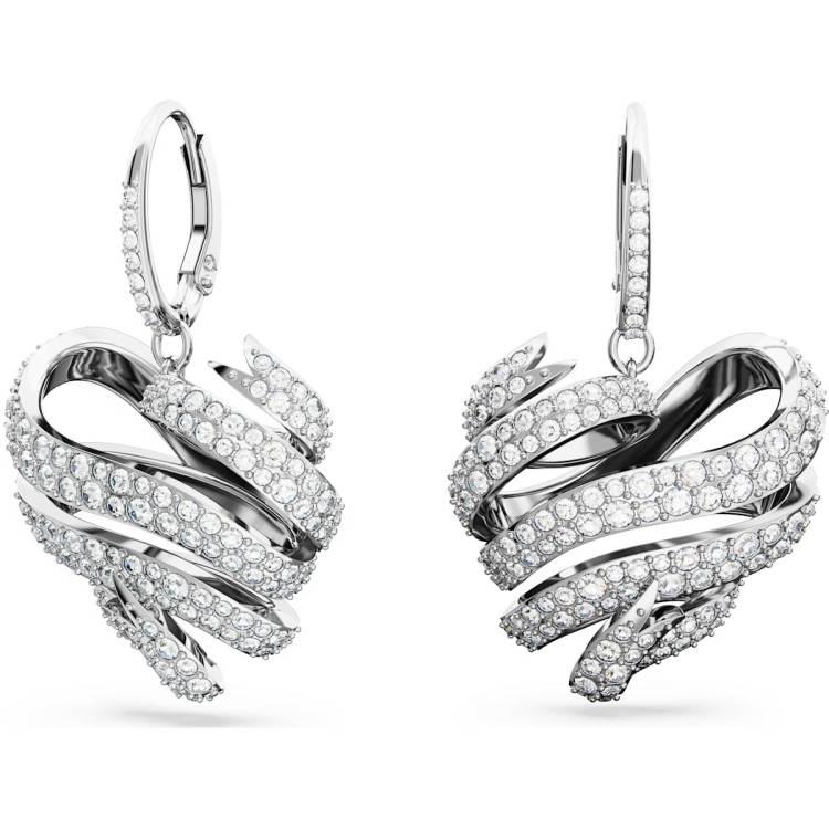Swarovski Volta Rhodium Plated White Crystal Heart Drop Earrings
