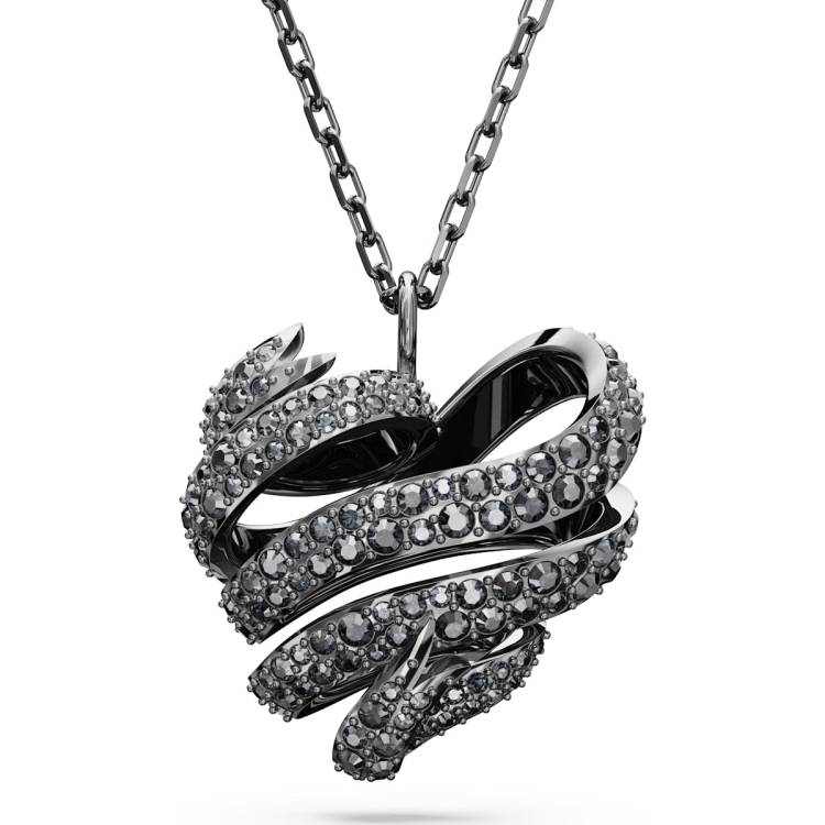 Swarovski Volta Ruthenium Plated Black Crystal Heart Necklace