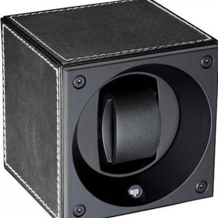 Swiss Kubik Watch Winder Single Black Leather With White Stitches - Black