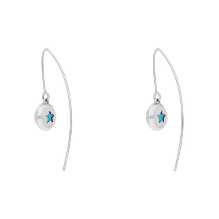 Sterling Silver Turquoise Star Disc Drop Earrings - Silver