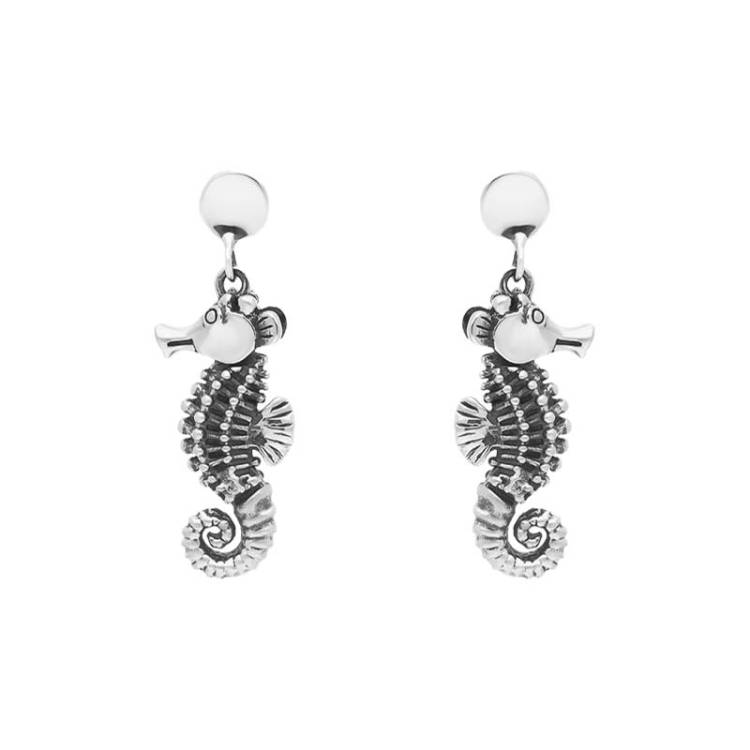 Sterling Silver Small Seahorse Drop Earrings