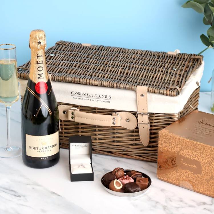 The Champagne Chocolate Proposal Hamper - Platinum 1.02ct Diamond