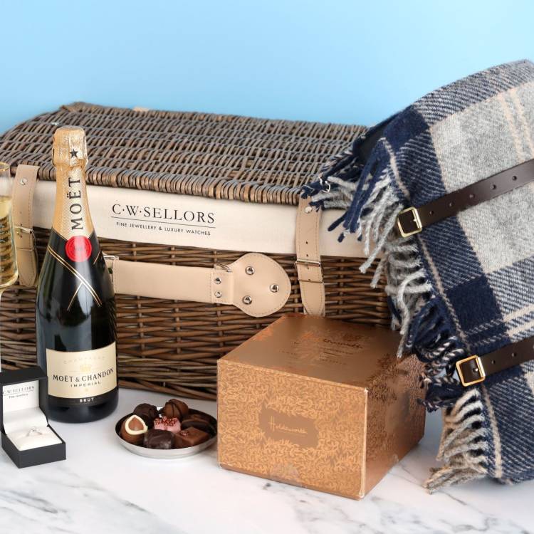 The Champagne Chocolate Proposal Picnic Hamper - Platinum 0.70ct Diamond