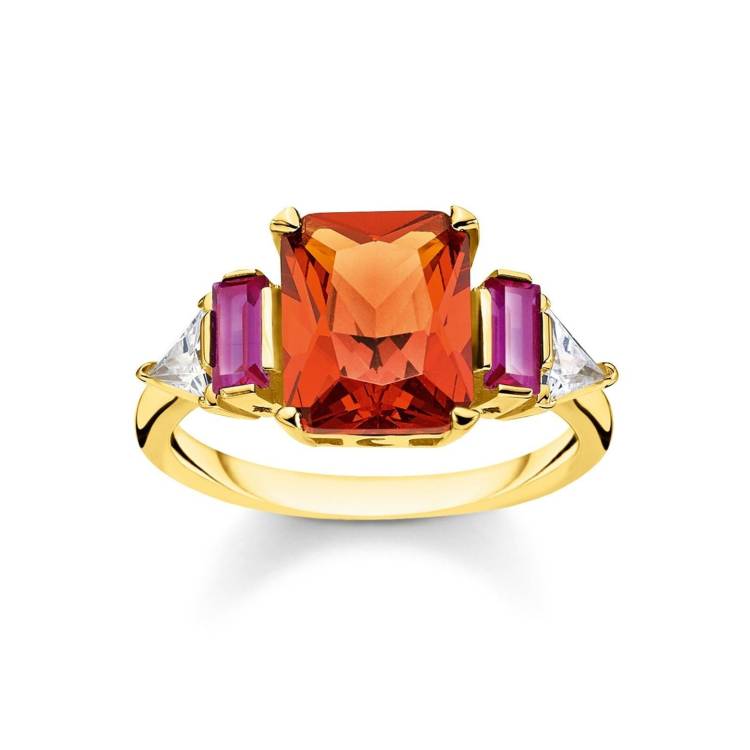 Thomas Sabo 18ct Yellow Gold Plated Sterling Silver Colourful Stones Ring - 52