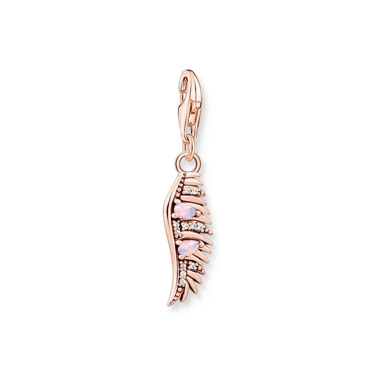 Thomas Sabo Charm Club Rose Gold Plated Sterling Silver Phoenix Feather Pink Stones Charm - Silver