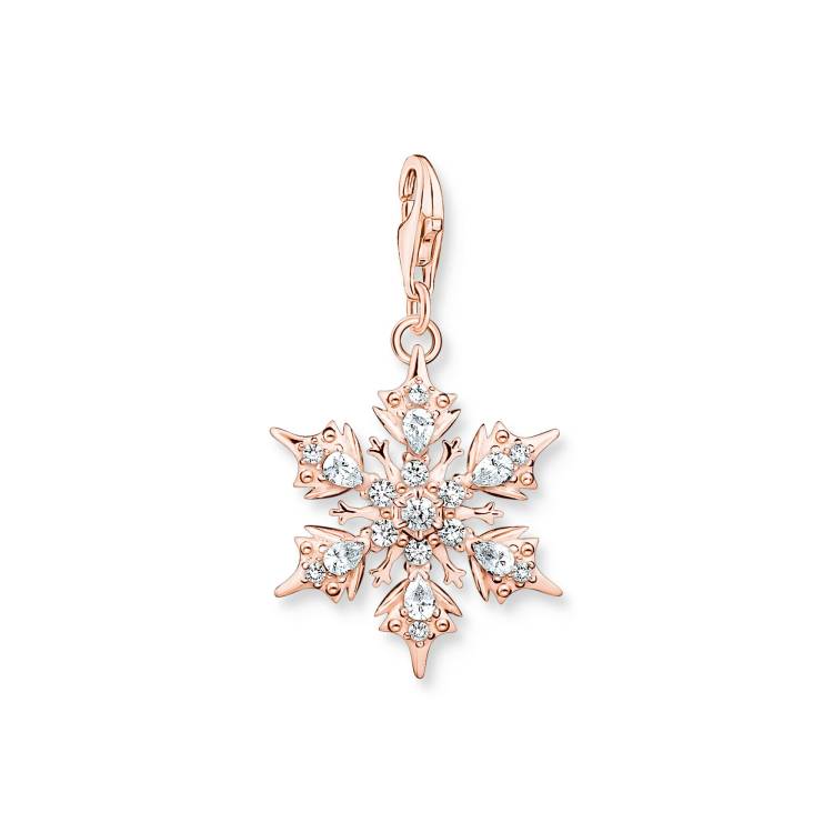 Thomas Sabo Charm Club Rose Gold Plated Sterling Silver Snowflake White Stones Charm - Silver