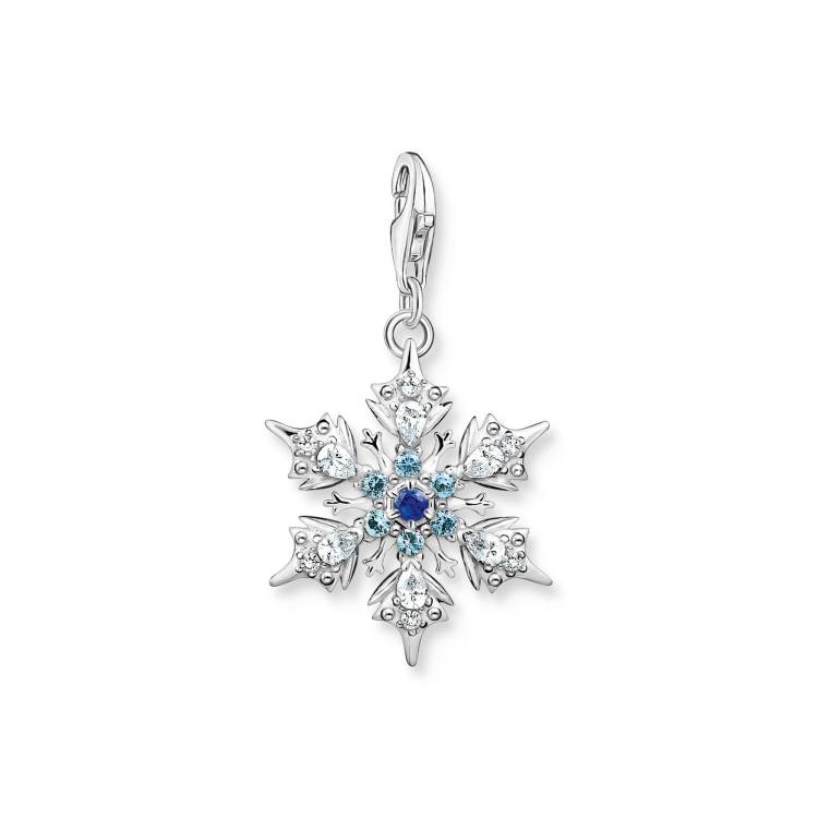 Thomas Sabo Charm Club Sterling Silver Snowflake Blue Stones Charm - Silver