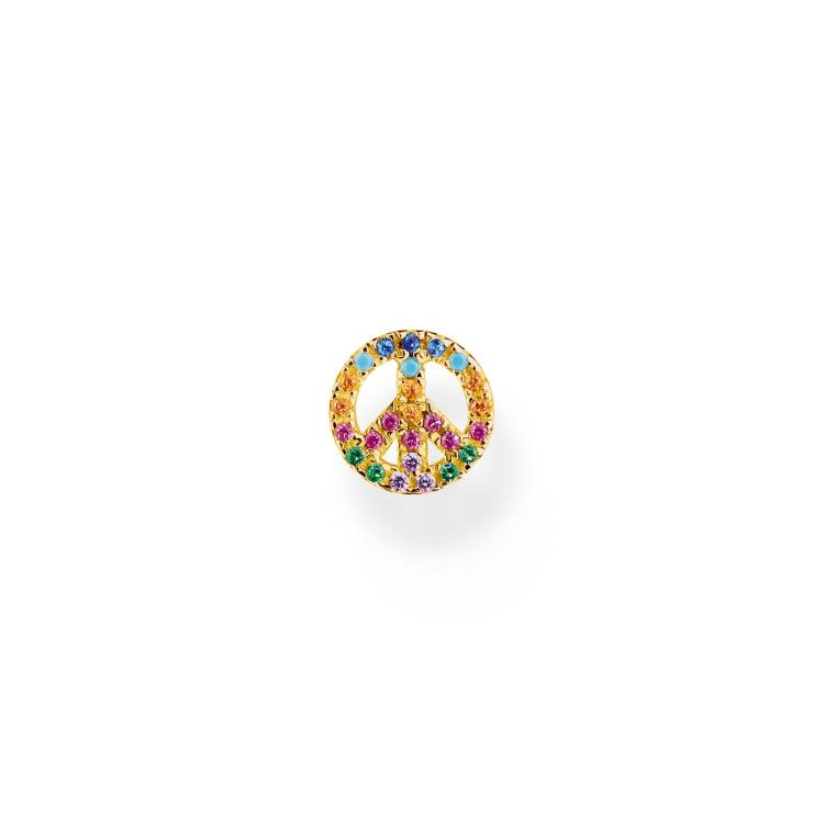 Thomas Sabo Charm Club Gold Plated Sterling Silver Colourful Peace Single Stud Earring - Silver