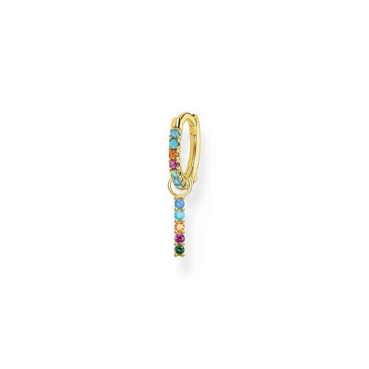 Thomas Sabo Charm Club Gold Plated Sterling Silver Colourful Pendant Hoop Earring - Silver